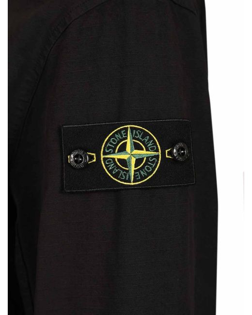 Stone Island Black Organic Cotton Ripstop Hooded Overshirt for men