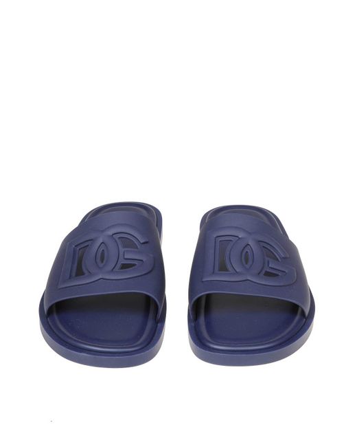 Dolce & Gabbana Blue Rubber Slipper With Logo for men