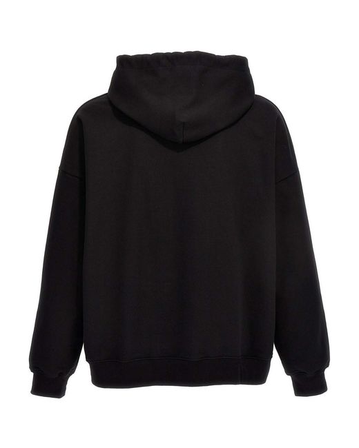 Gcds Black Logo Embroidery Hoodie Sweatshirt for men