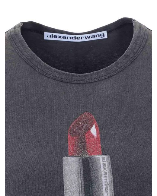 Alexander Wang Gray Lipstick Logo T-Shirt
