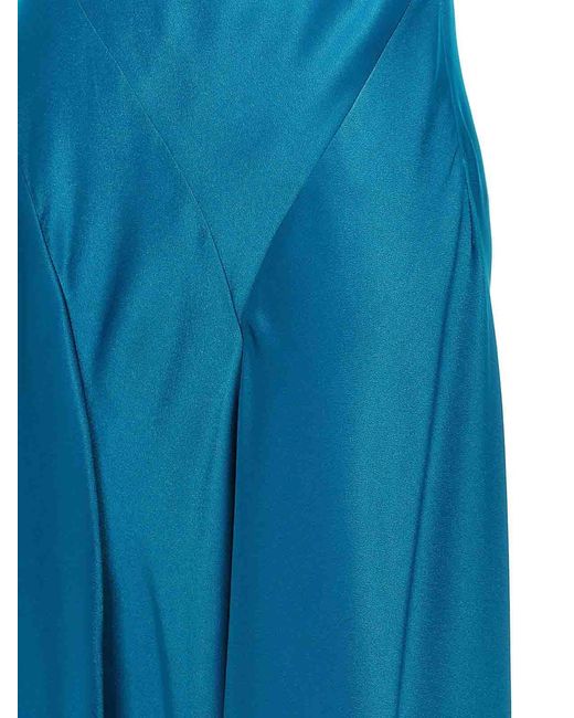 Alberta Ferretti Blue Back Cut-Out Satin Maxi Dress