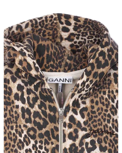 Ganni Multicolor Leopard Print Zip Hoodie