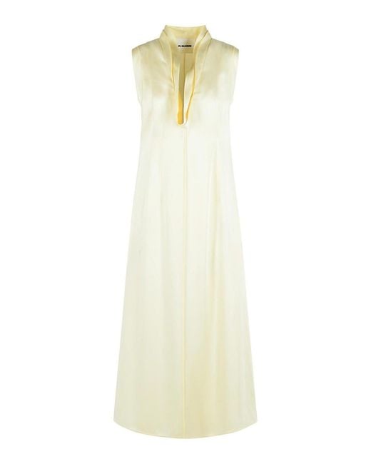 Jil Sander White Ivory Acetate And Viscose Dress