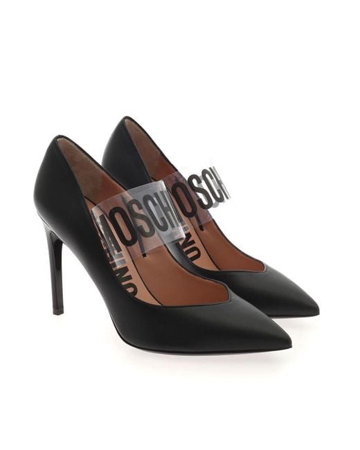 Moschino Black Branded Strap Pumps