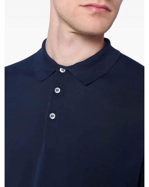 Drumohr Blue Long Sleeve Logo Polo for men