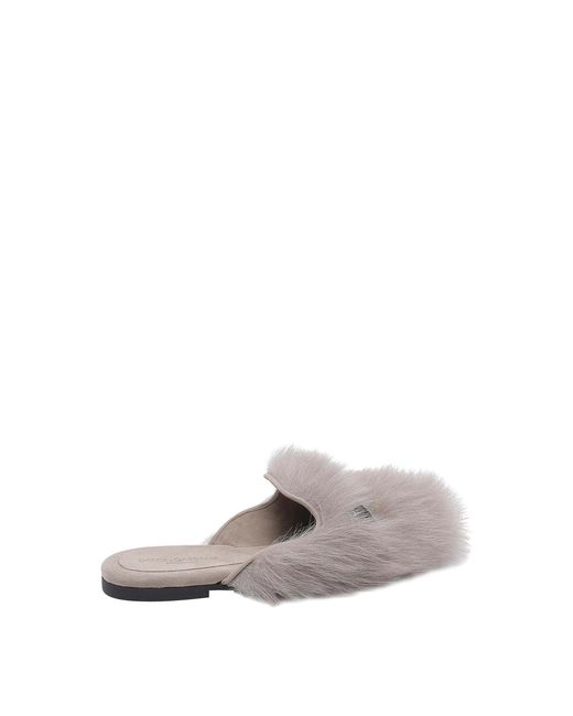 Dolce & Gabbana Gray Shearling And Suede Slippers