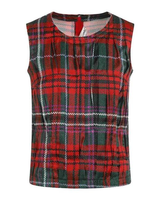 Comme des Garçons Red Tartan Pleated Sleeveless Top