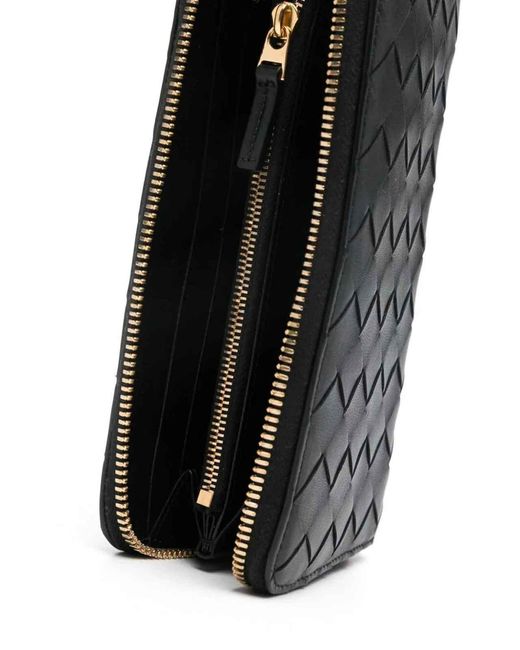 Bottega Veneta Black Large Woven Wallet With Zip