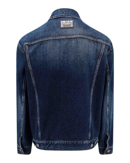 Dolce & Gabbana Blue Denim Jacket With Logoed Label for men