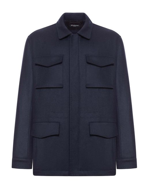 Kiton Blue Multi-Pocket Cashmere Field Jacket for men