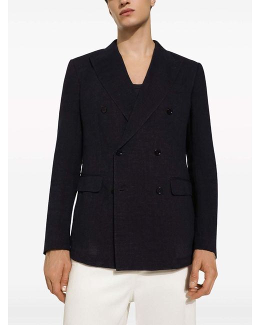 Dolce & Gabbana Blue Linen Double-Breasted Jacket for men