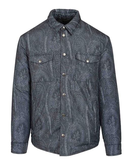 Etro Blue Paisley Decoration Overshirt for men