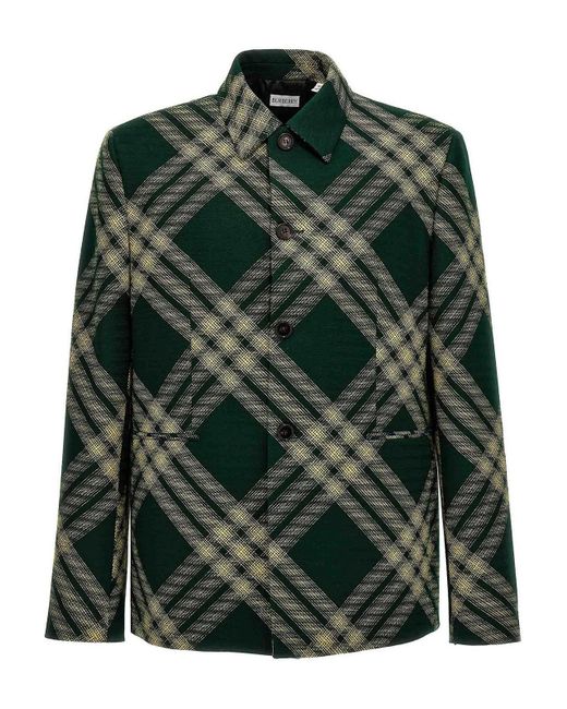 Burberry Green Check Wool Tailored Blazer for men