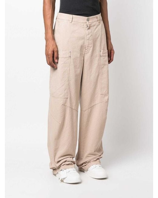 Palm Angels Natural Wide-Leg Cotton Cargo Trousers for men