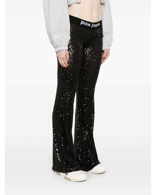 Palm Angels Black Logo Sequined Flared Trousers