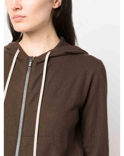 Rick Owens Brown Zip-Up Cashmere Hoodie