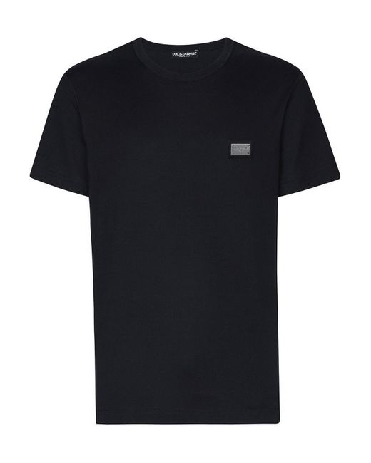 Dolce & Gabbana Black Crewneck Cotton T-shirt With Logo for men