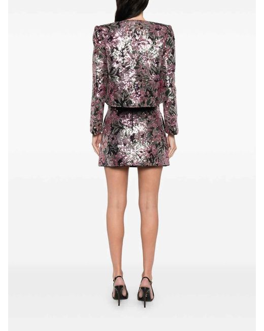 Self-Portrait Purple Floral Sequin Jacket