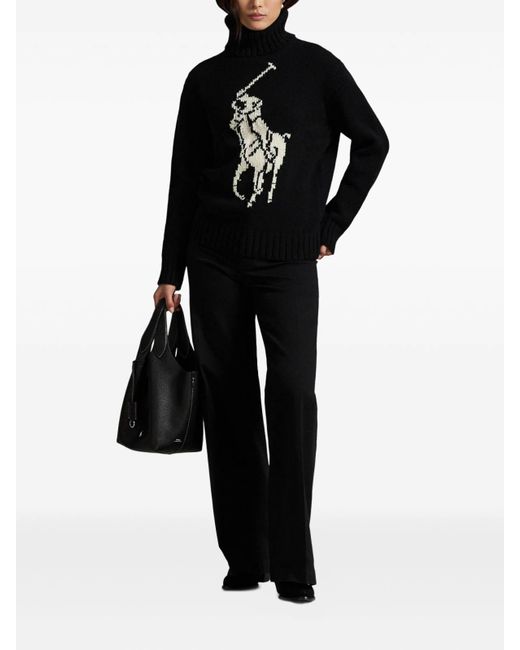 Polo Ralph Lauren Black Contrasting Graphic Wool Turtleneck Sweater