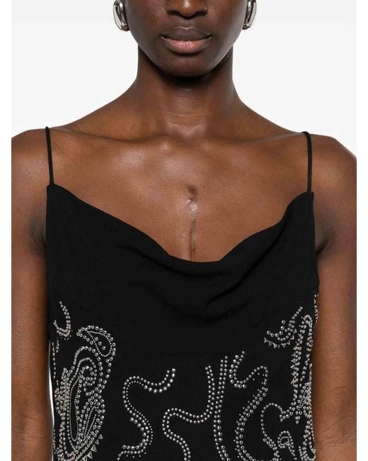 IRO Black Studded Sleeveless Cowl Neck Midi Dress