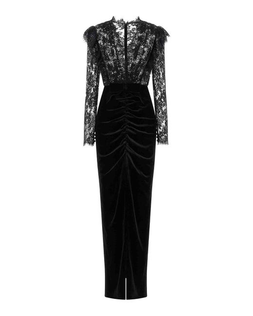 Alessandra Rich Black Velvet And Lace Dress