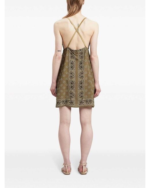 Palm Angels Green Paisley-Print Slip Dress