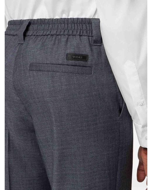 Versace Blue Micro-Checked Wool Jogger Trousers for men