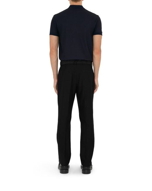 Burberry Blue Cotton Polo Shirt With Embroidered Ekd Logo for men