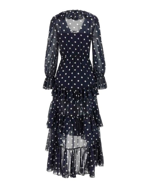 Self-Portrait Blue Polka Dot Georgette Ruffle Maxi' Dress