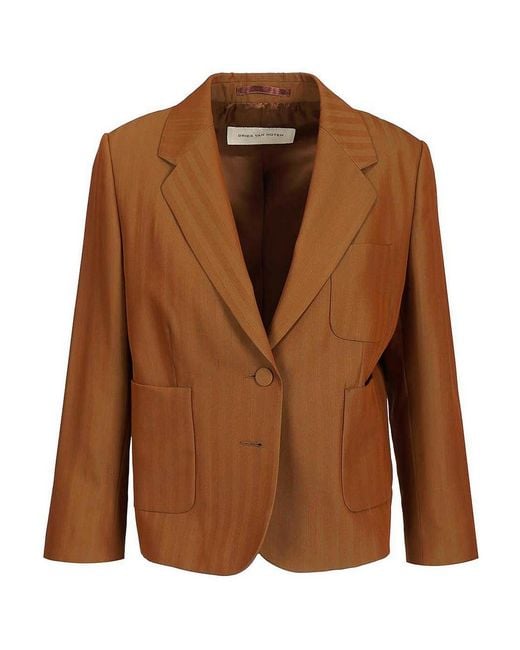 Dries Van Noten Brown Short Striped Wool Twill Blazer