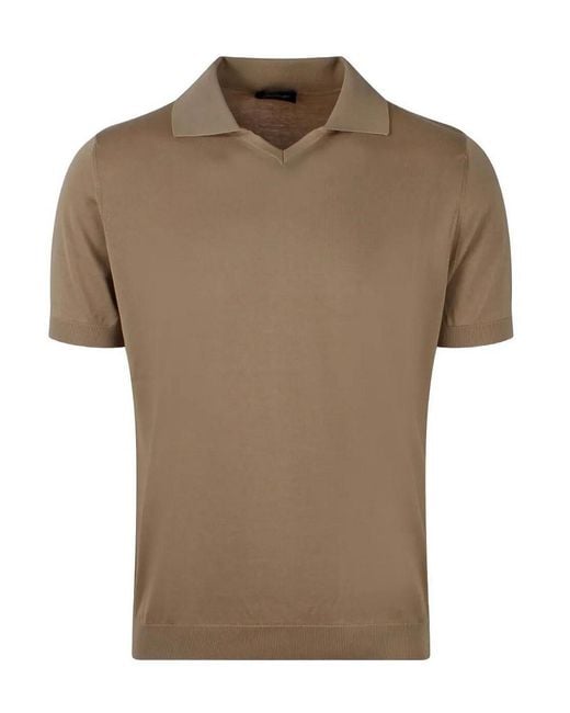 Drumohr Brown V-Neck Polo With Logo for men