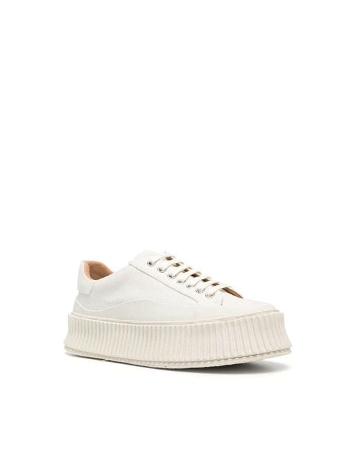 Jil Sander White Canvas Low-Top Sneakers