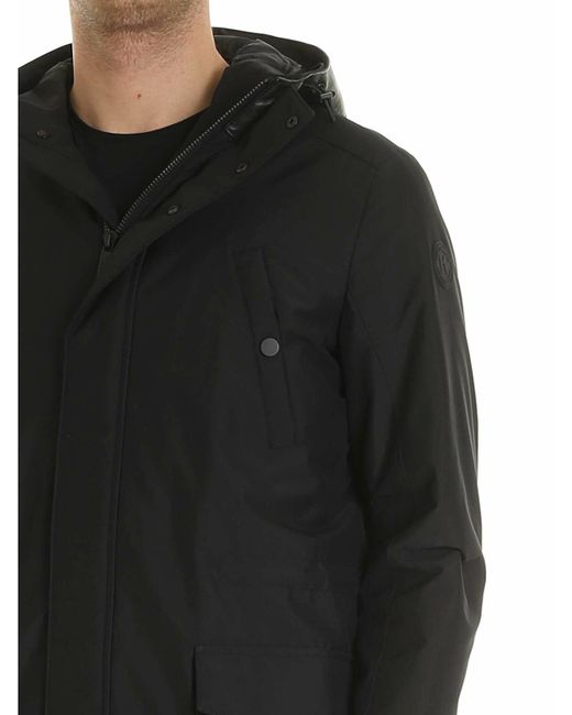Karl Lagerfeld Black Leather Inserts Coat for men