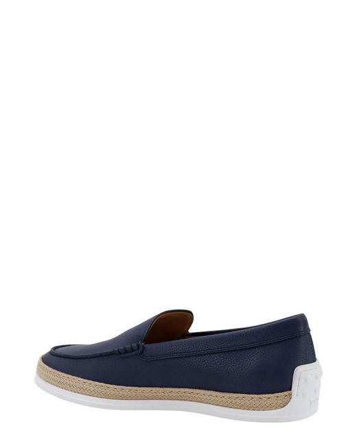 Tod's Blue Leather Loafer With Egraved Monogram for men