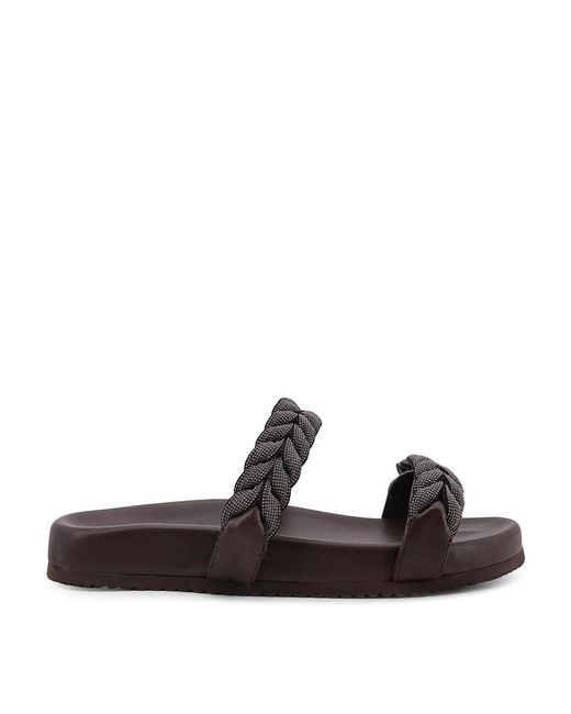 Brunello Cucinelli Brown Leather Sandals With Braided Monile Detail