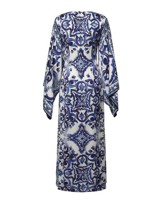 Dolce & Gabbana Blue Majolica-Print Charmeuse Long Dress