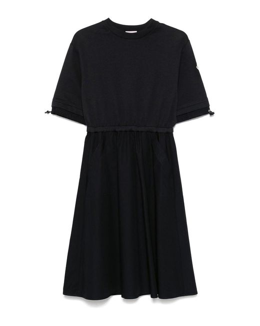 Moncler Black Short-Sleeved Drawstring Midi Dress