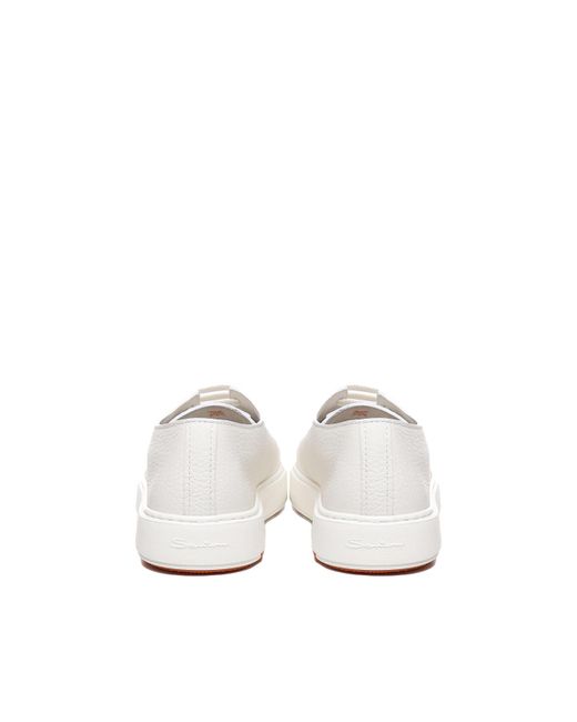 Santoni White Cotton Canvas Sneakers for men