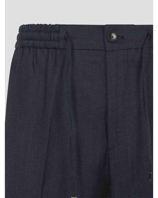 Etro Blue Wool And Linen Pants for men