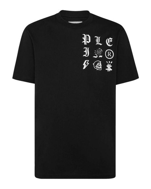 Philipp Plein Black T-Shirt Round Neck Ss Gothic Plein for men