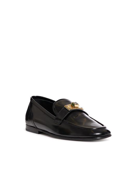 Dolce & Gabbana Black Patent Leather Loafers With Logo Plaque for men