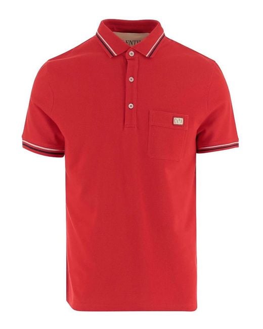 Valentino Garavani Red Vlogo Signature Piquet Cotton Polo Shirt for men