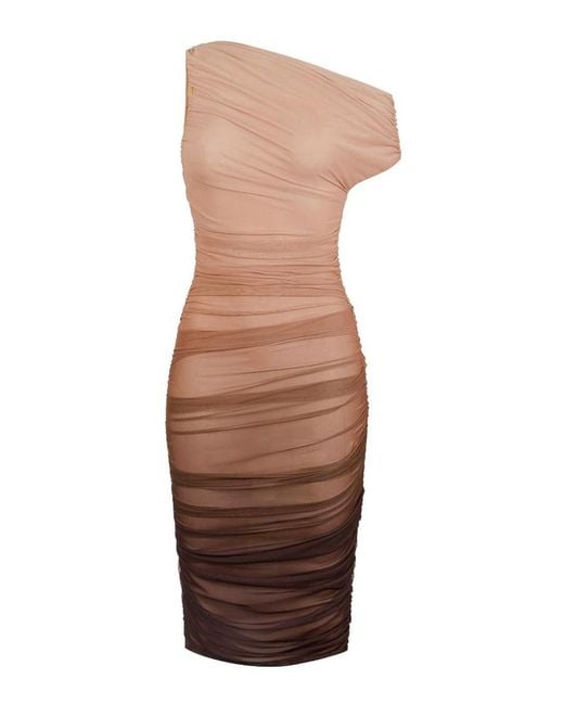 Elisabetta Franchi Brown Fitted Tulle Dress