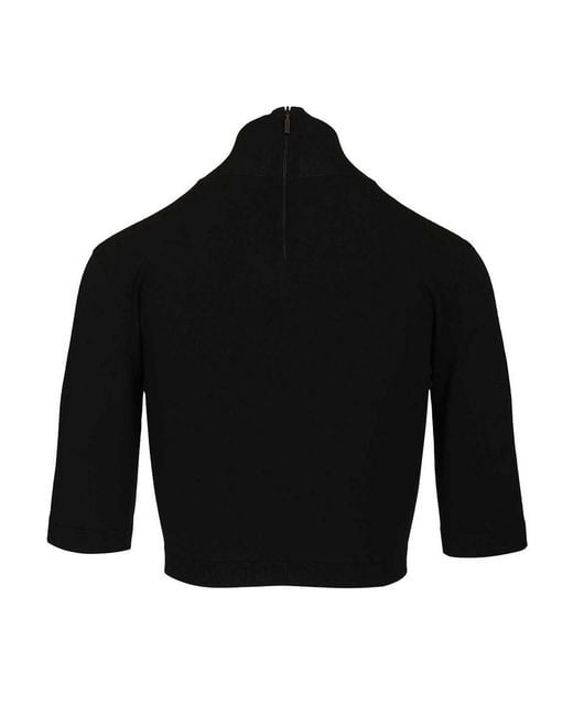 Max Mara Black Stretch Viscose Crop Turtleneck