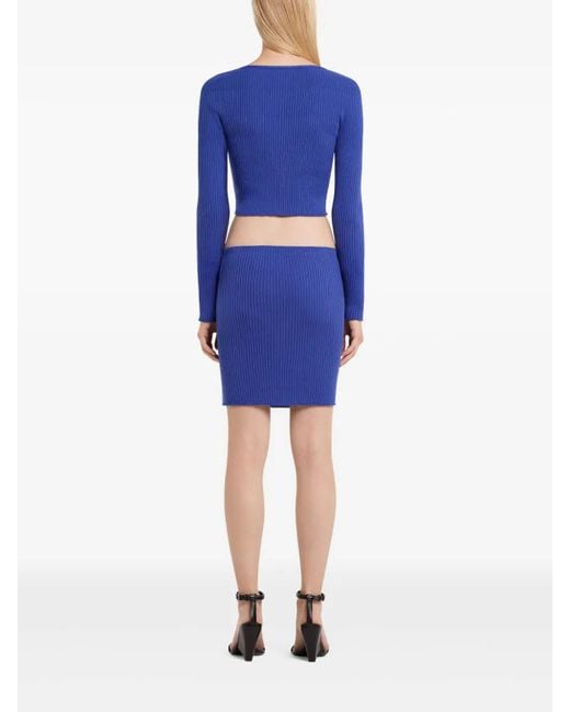 Courreges Blue Buttoned Light Rib Mini Skirt
