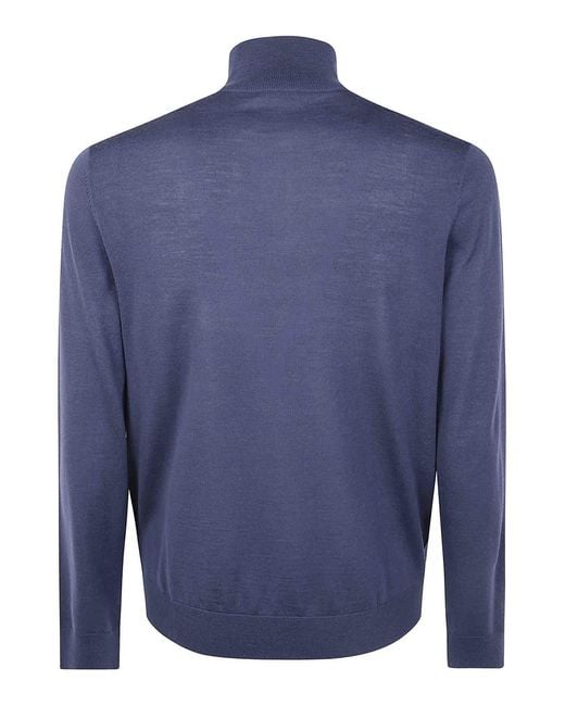 Paul Smith Blue Merino Wool Zip Neck Sweater for men