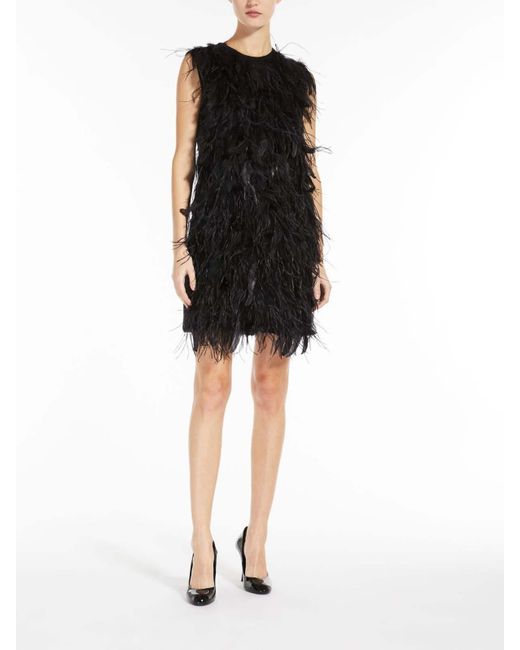 Max Mara Black seggio Short Dress With Feathers