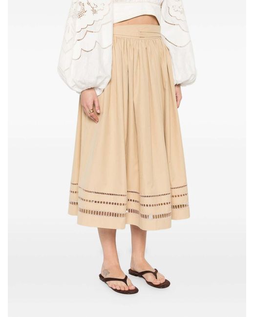 Ermanno Scervino Natural Camel Cotton Midi Skirt