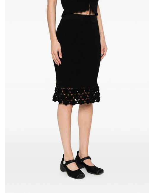 Ganni Black Fine Cotton Rib Crochet Skirt