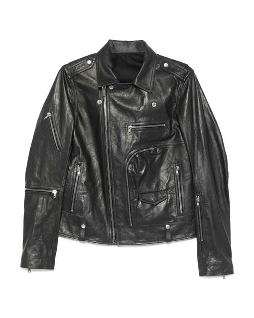 Rick Owens Black Leather Jacket With Cotton And Cupro Lining